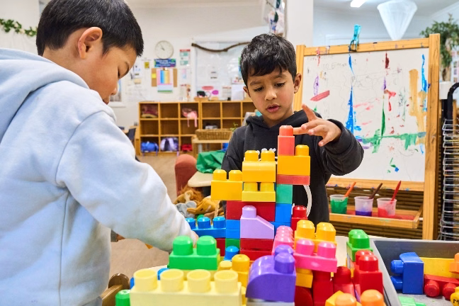 Children building at kindergarten